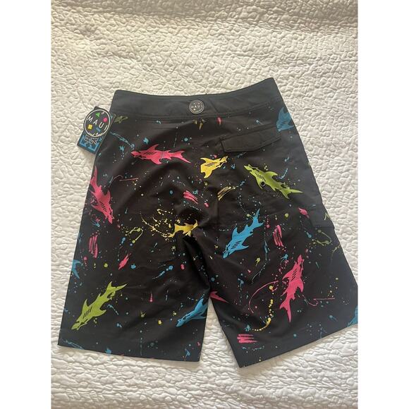 NWT Maui and Sons Boy's Youth Sz 14 Black Print Board Swim Shorts - Picture 5 of 5